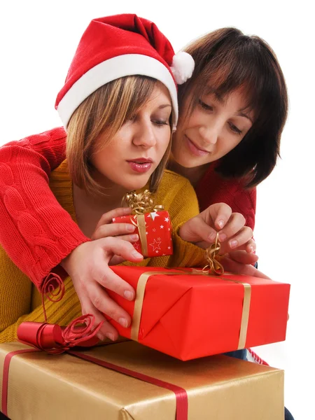 Vrouwen met kerstcadeaus Rechtenvrije Stockfoto's