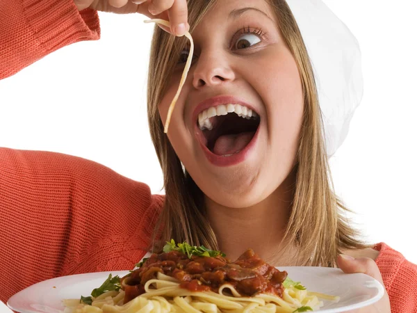 Vrouwelijke Cook met pasta Stockfoto