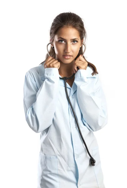 Female intern with stethoscope isolated — Stock Photo, Image