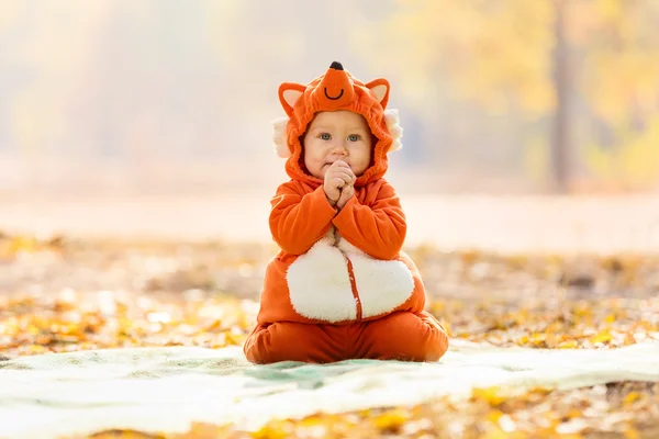 Schattige babyjongen in herfst park — Stockfoto