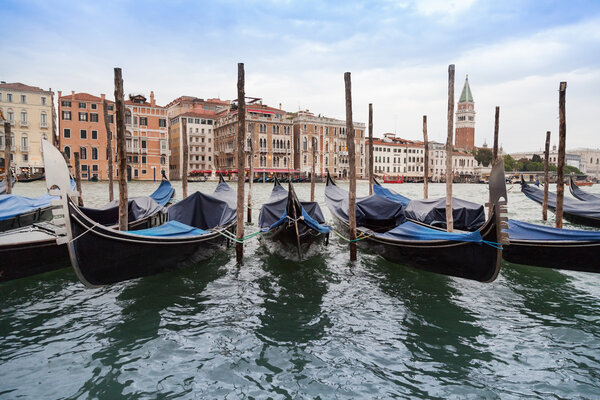 Moored gondolas in Venice, Italy