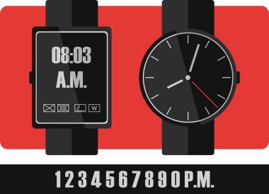 Electronic and mechanical wrist watch, classic or technology clipart