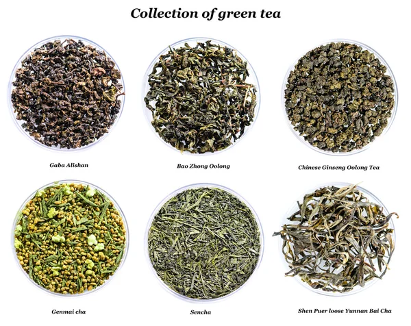 Gyűjtemény a zöld tea, elszigetelt fehér background — Stock Fotó