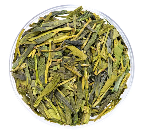 Tradiční zelený čaj Lung Ching, close-up, mělké Dof — Stock fotografie