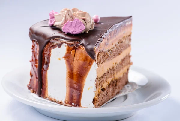 Piece of cake on a white plate — Stock Photo, Image