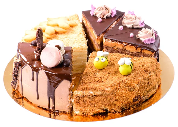 Różne kawałki ciasta na talerzu, płytkie Dof — Zdjęcie stockowe