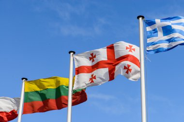 Polonya, Litvanya, Yunanistan ve Gürcistan bayrağı arka üzerinde 