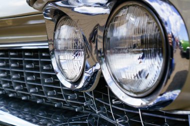 Retro araba far, yakın çekim, sığ dof