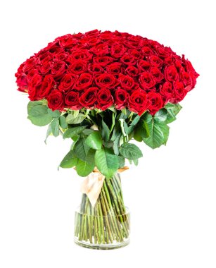 huge bouquet of red roses in a vase