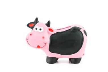 para kutusu inek beyaz arka plan üzerinde paralar ile