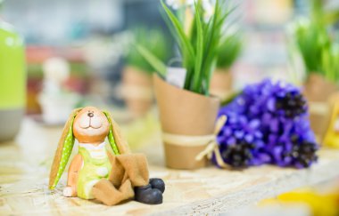 Yakın çekim, sığ derinlik-in tarla oturan Paskalya bunny oyuncak