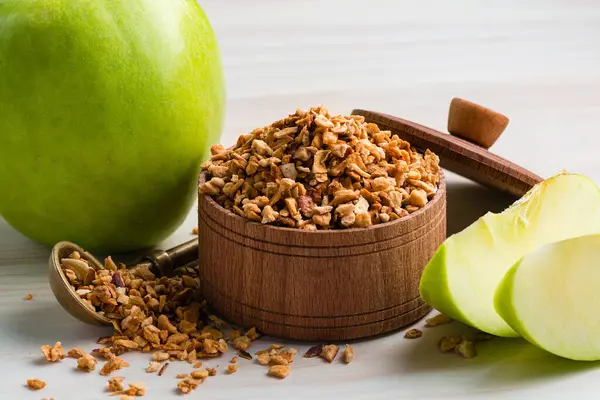 Zerkleinerte Apfelfaser Grüner Apfel Superfood Trockenes Apfelpulver Diätprodukt — Stockfoto