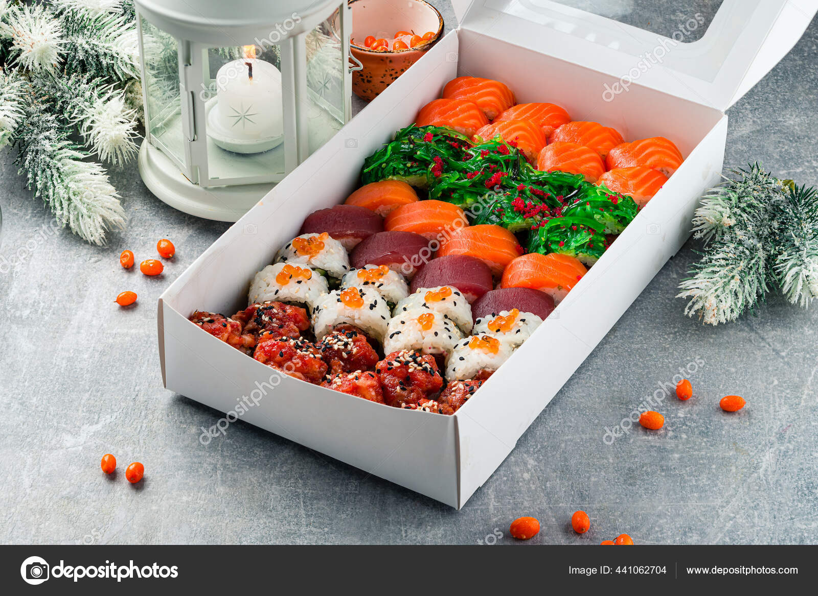 Celebrating Christmas New Year Restaurant Festive Dinner Sushi