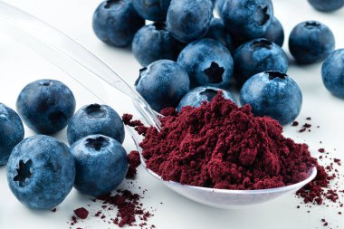 Antioksidan zengini yabanmersini tozu dondurulmuş süper yiyecek ve el yapımı yabanmersini kuru yabanmersini tozu. Doğadan sağlıklı ve modaya uygun yiyecek.