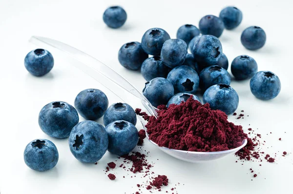 Багатий Антиоксидант Blueberry Powder Зробив Заморожений Сухий Супер Харч Рука — стокове фото