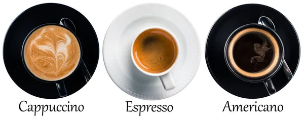 Draufsicht Kaffeetassen Kollektion Kaffeetassen Sortiment Mit Formschild Kollektion Isoliert Auf — Stockfoto