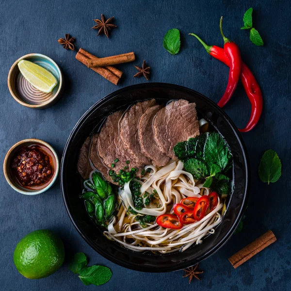 Pho Sopa Con Carne Res Pho Comida Vietnamita Sopa Fideos — Foto de Stock