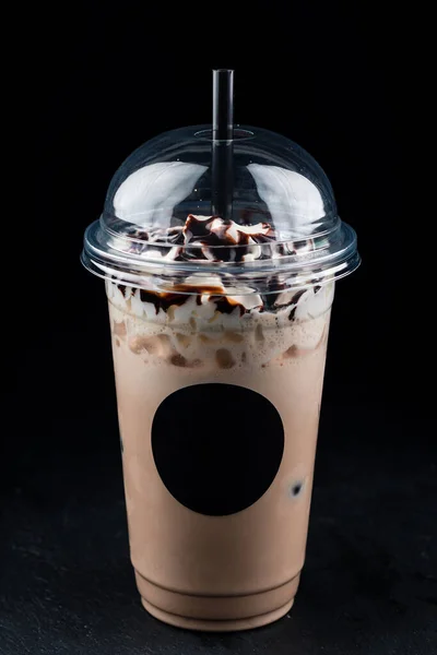 Milk Shake Chocolat Recouvert Crème Fouettée Verre Plastique Isolé Milk — Photo