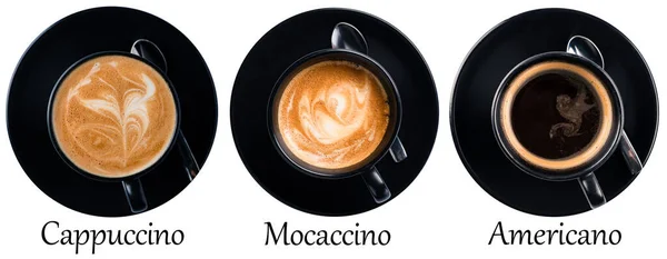 Draufsicht Kaffeetassen Kollektion Kaffeetassen Sortiment Mit Formschild Kollektion Isoliert Auf — Stockfoto