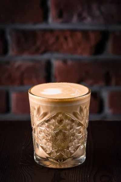 Kopi Putih Datar Espresso Ganda Dengan Susu Dan Busa Kopi — Stok Foto