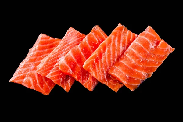 Close Van Verse Sashimi Japans Eten Plakjes Zalm Een Zwarte — Stockfoto