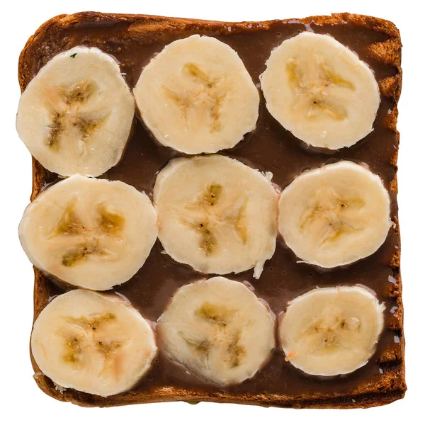 Kanapka Czekoladą Bananem Jest Izolowany Białym Tle Chleb Tosty Pastą — Zdjęcie stockowe