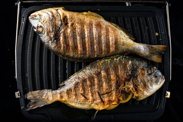 Dorado Fish Grill Cooking Process Dorado Fish Grill Fried Fish — Stock Photo, Image