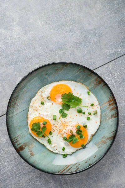 Drei Spiegeleier Für Ein Gesundes Frühstück Großaufnahme Spiegeleier Für Ein — Stockfoto