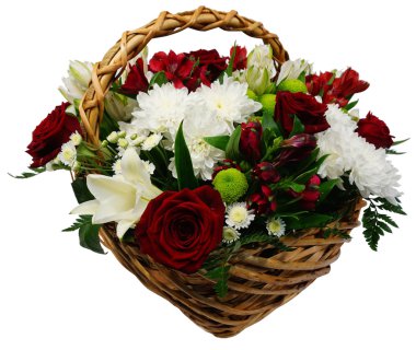 Lilyum ve gül krizantem sepeti