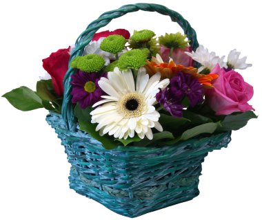 Gül Krizantem ve gerbera çiçekleri sepeti