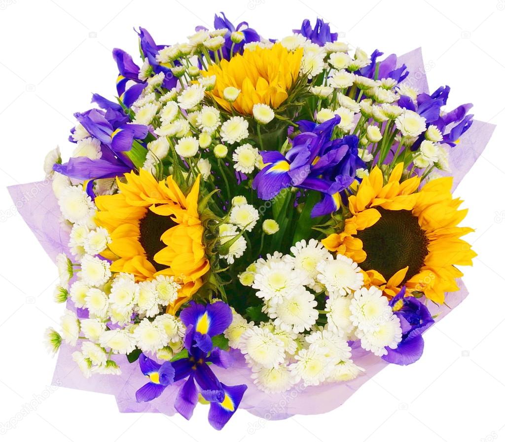 Bouquet of chrysanthemums and sunflowers