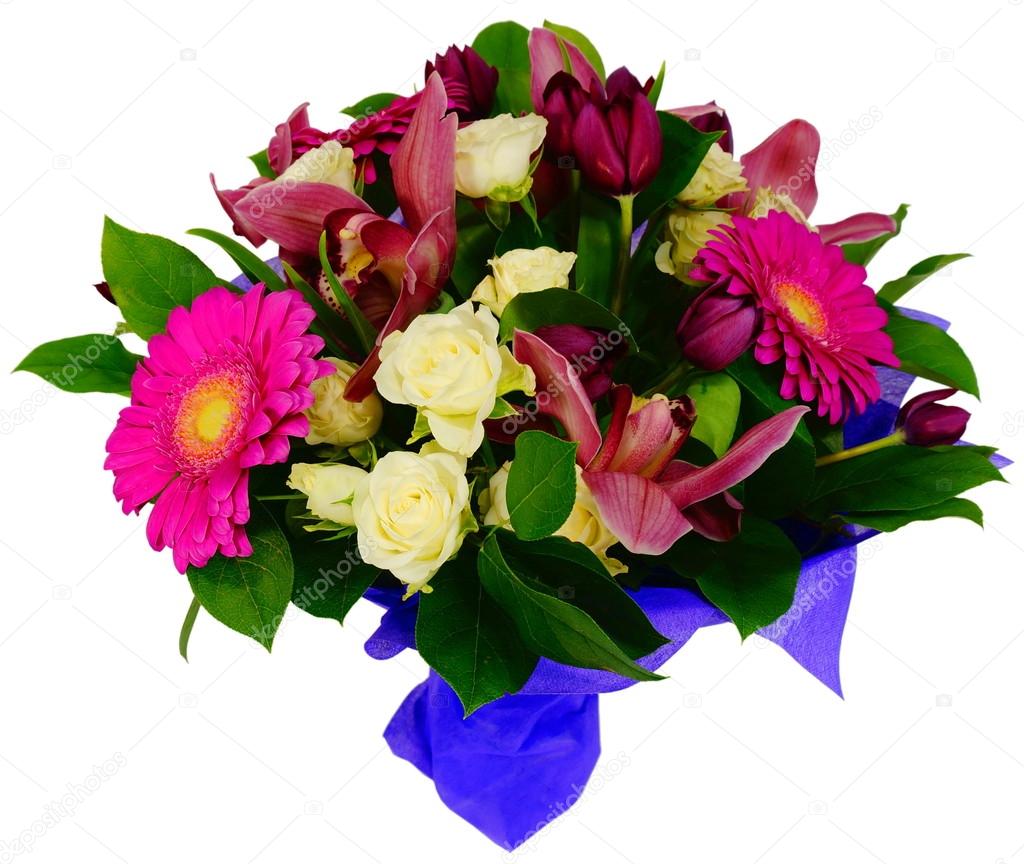 Bouquet of gerbera flowers and rose orchid