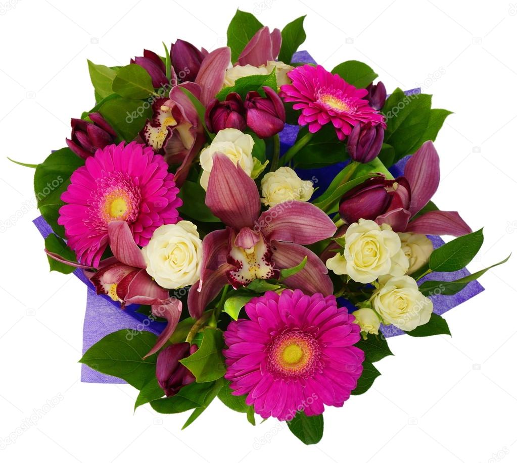 Bouquet of gerbera flowers and rose orchid