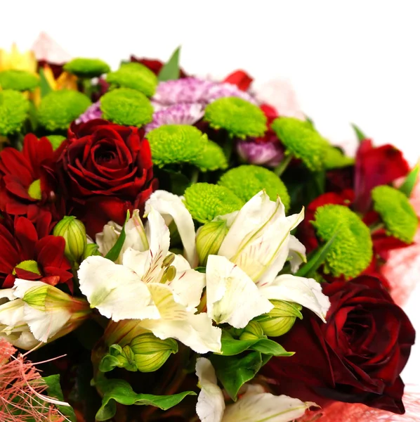 Bouquet of chrysanthemums and red roses — Stock Photo, Image