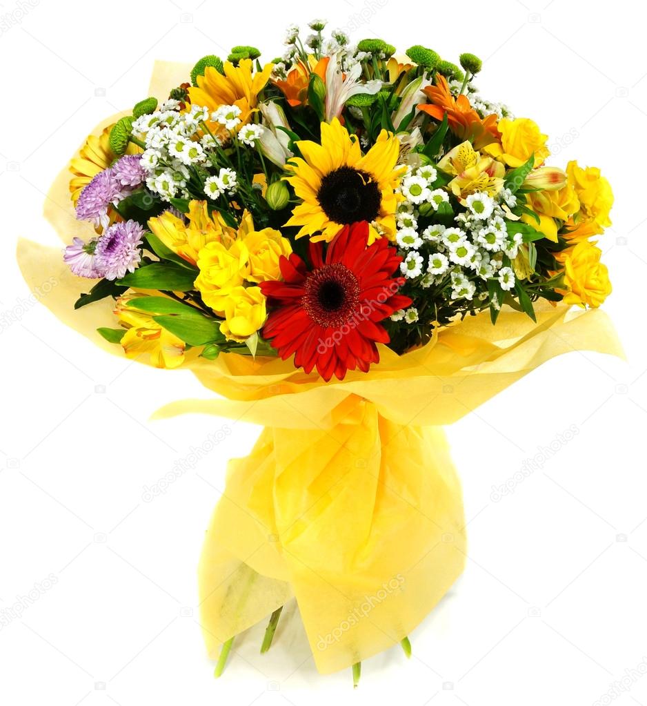 Bouquet of gerbera chrysanthemums and sunflowers