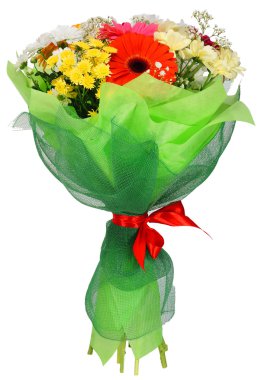 Buket çiçek yeşil paket içinde