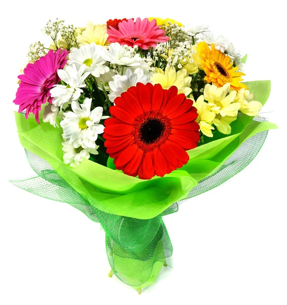 Bouquet di fiori in confezione verde — Foto Stock