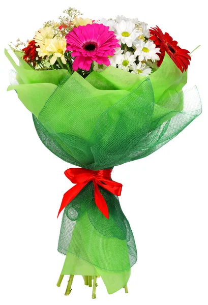 Ramo de flores en paquete verde — Foto de Stock