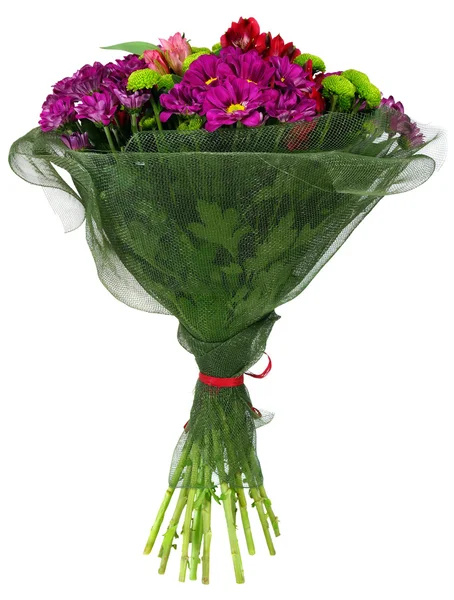 Bouquet of flowers in green package — Stock Photo, Image