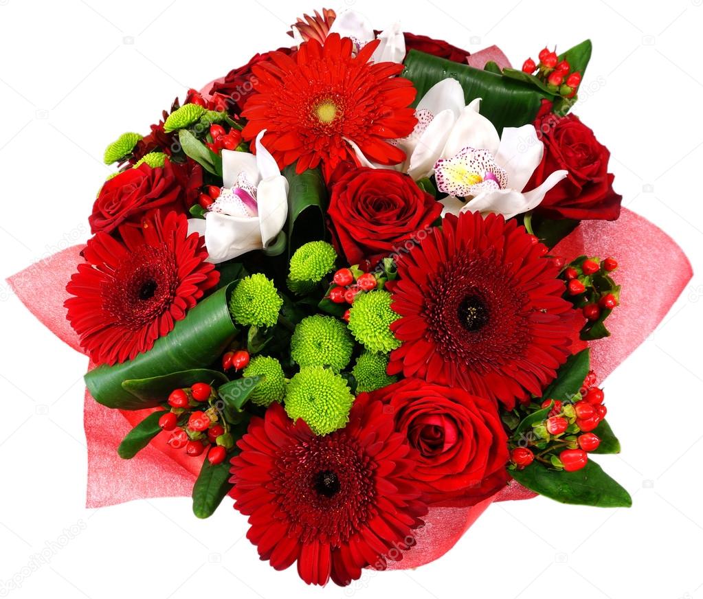 Bouquet of flowers in red package