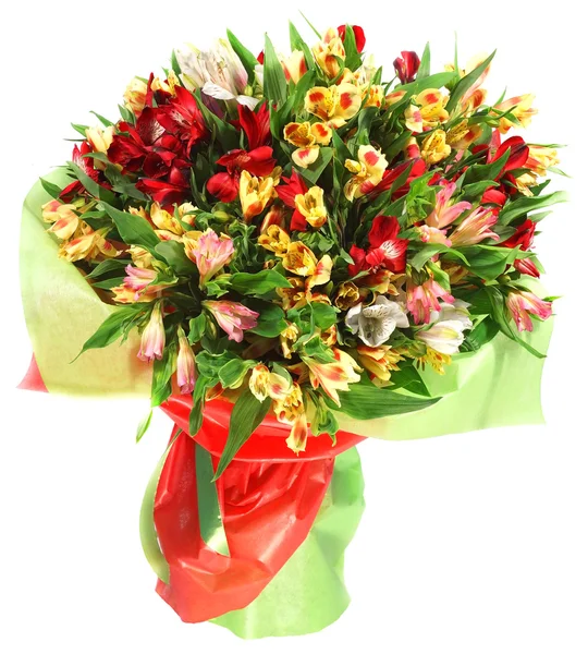 Bouquet de fleurs en paquet vert et rouge — Photo