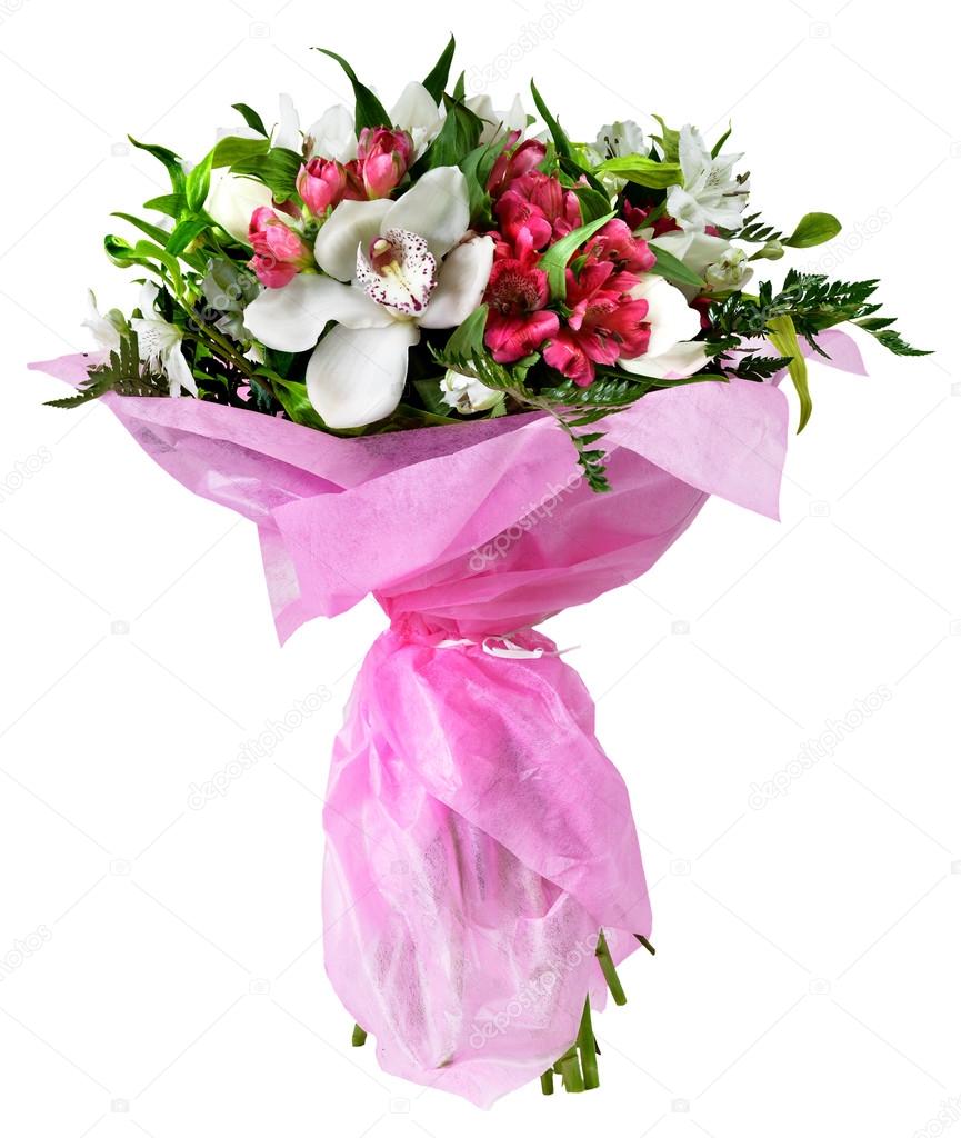Bouquet of flowers in pink package