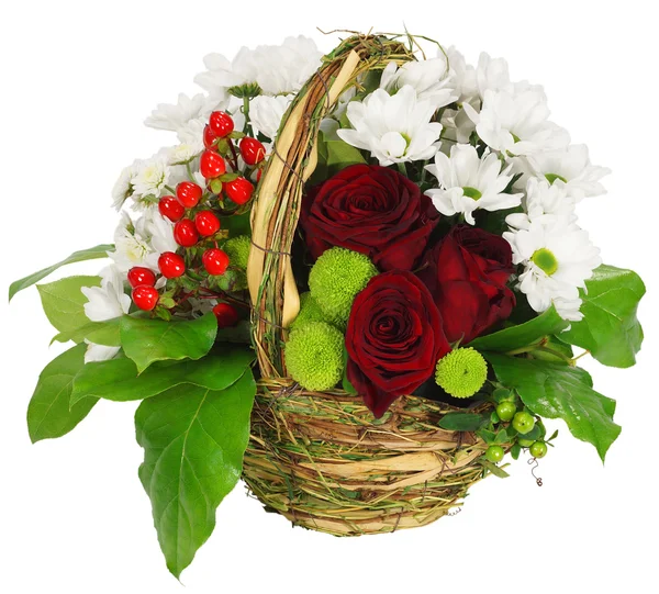 Basket of flowers and greens — Stock Photo, Image