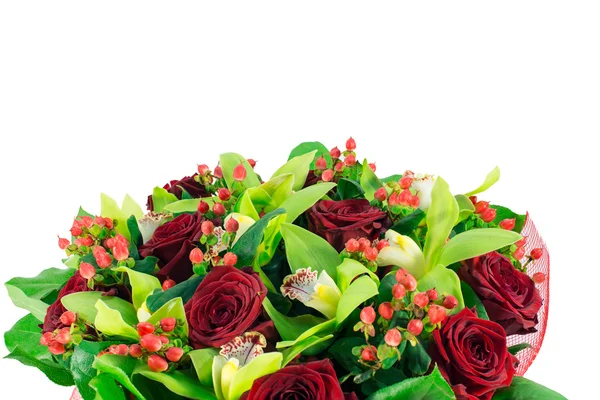 Buquê de rosas em pacote vermelho — Fotografia de Stock