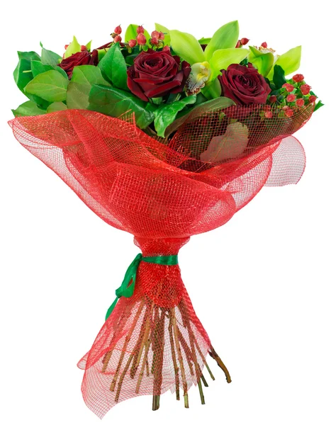 Букет из роз в красной упаковке — стоковое фото