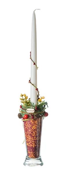 Christmas candle decorated, isolated on white background — Stock Photo, Image
