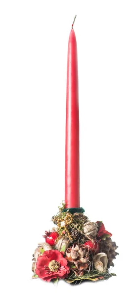 Christmas candle decorated, isolated on white background — Stock Photo, Image