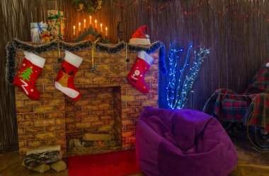 Noel oturma odası dekorasyon Noel çorap ile, 