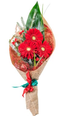 Noel buket çiçek ve Ladin, üzerinde beyaz bir b izole