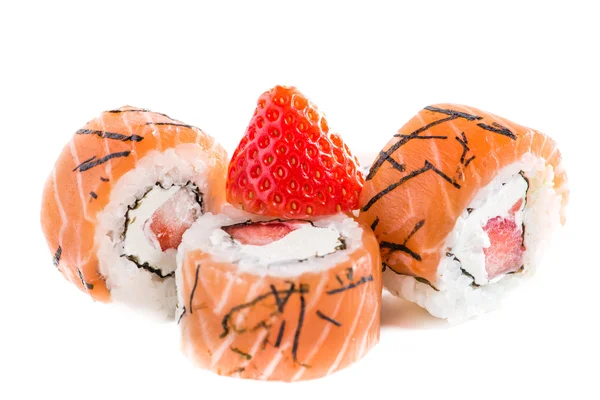 Primer plano de los tradicionales rollos de sushi de mariscos japoneses frescos en un —  Fotos de Stock